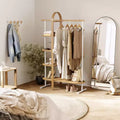 Umbra Bellwood Garment Rack White/Natural: Eucalyptus Frame, Fixed Rod & Shelves, 65.74" H, 121 lb Capacity