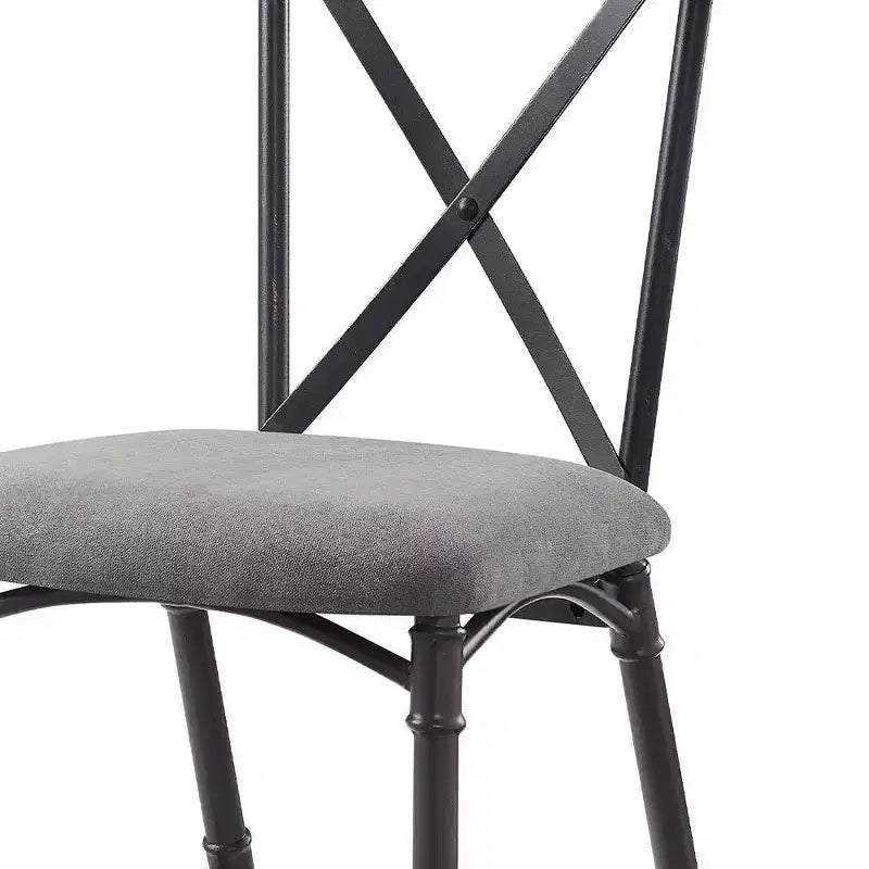 Edina 18" Dining Chairs Gray Fabric, Oak and Sandy Black - Acme Furniture: Leather Upholstery, Metal Frame, No Assembly Required