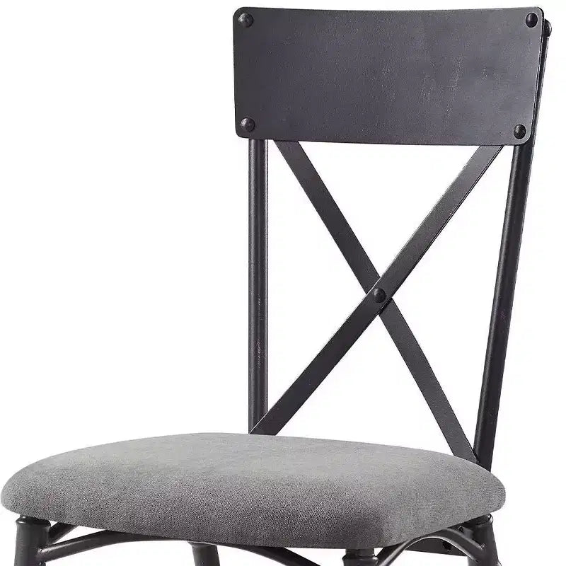 Edina 18" Dining Chairs Gray Fabric, Oak and Sandy Black - Acme Furniture: Leather Upholstery, Metal Frame, No Assembly Required