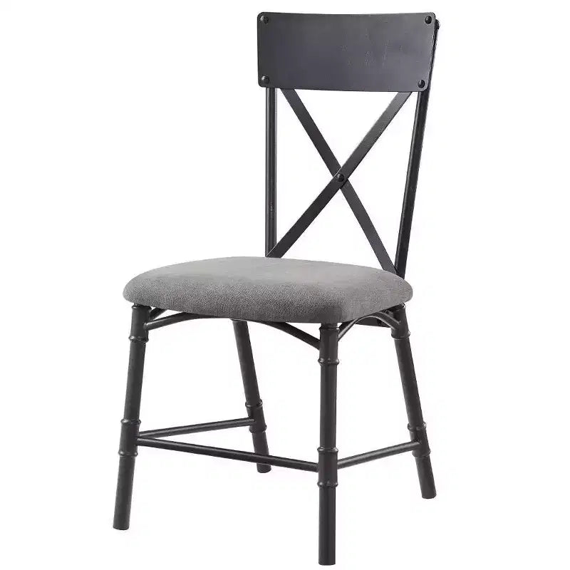 Edina 18" Dining Chairs Gray Fabric, Oak and Sandy Black - Acme Furniture: Leather Upholstery, Metal Frame, No Assembly Required