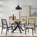 Lifestorey Set of 2 Gilcrest Modern Cane Back Dining Chairs Black/Natural: Mid-Century Modern, Rubberwood Frame, Gray Upholstery