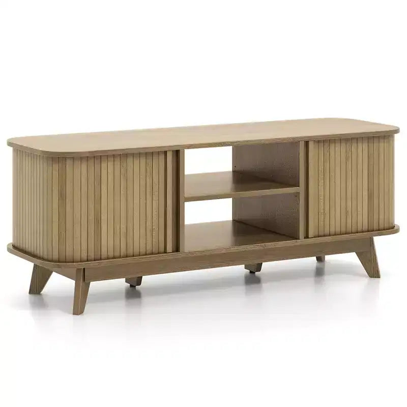 Costway TV Stand for TV up to 55 Inch Television Cabinet with 2 Open Shelves Sliding Doors