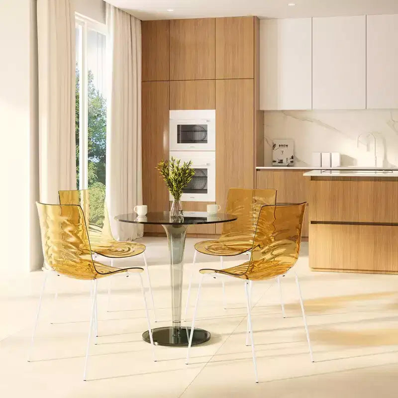 LeisureMod Astor Plastic Dining Chair - Water Ripple Design, White Stainless Steel Legs, Stackable Side Chair for Dining Room, Kitchen & Living Room