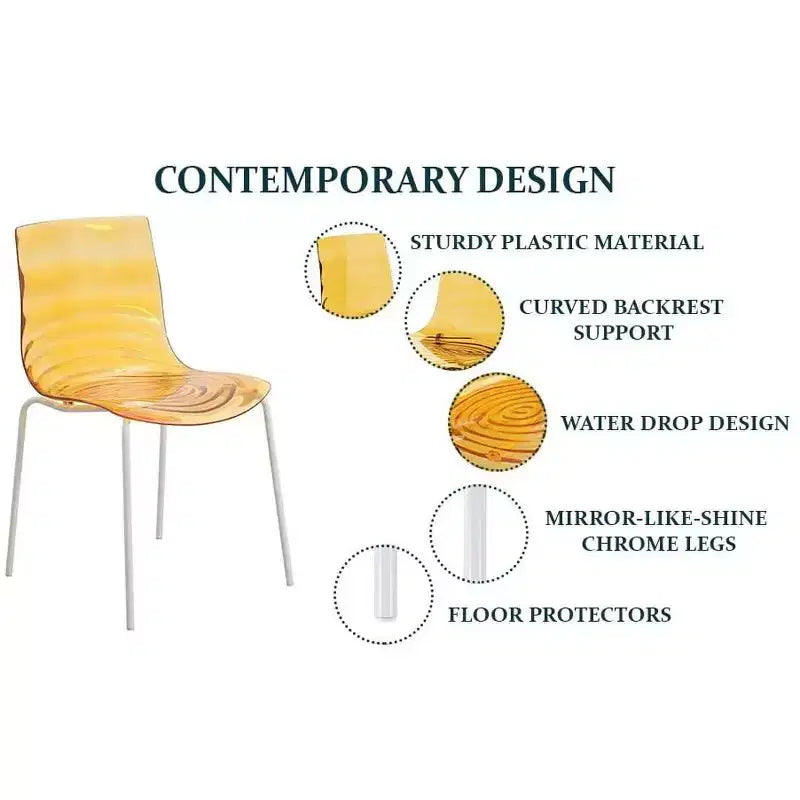 LeisureMod Astor Plastic Dining Chair - Water Ripple Design, White Stainless Steel Legs, Stackable Side Chair for Dining Room, Kitchen & Living Room
