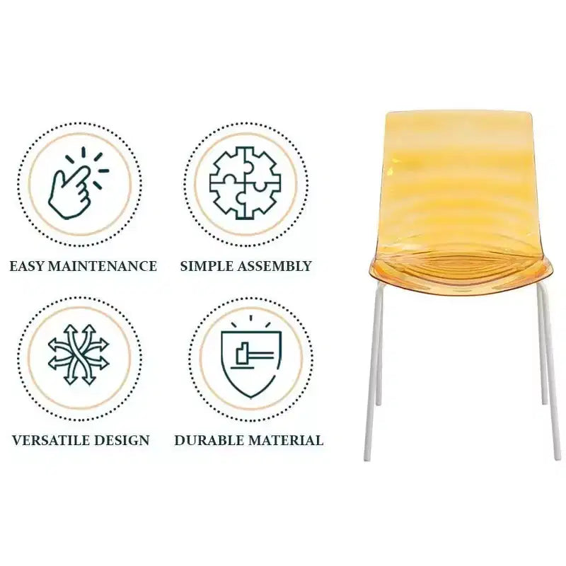 LeisureMod Astor Plastic Dining Chair - Water Ripple Design, White Stainless Steel Legs, Stackable Side Chair for Dining Room, Kitchen & Living Room