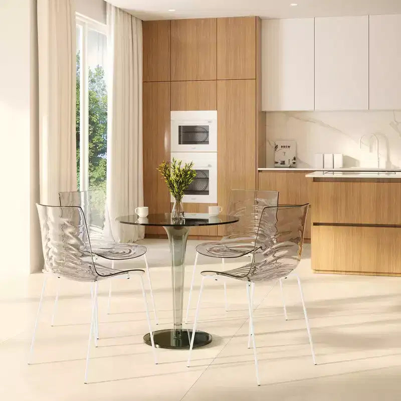 LeisureMod Astor Plastic Dining Chair - Water Ripple Design, White Stainless Steel Legs, Stackable Side Chair for Dining Room, Kitchen & Living Room
