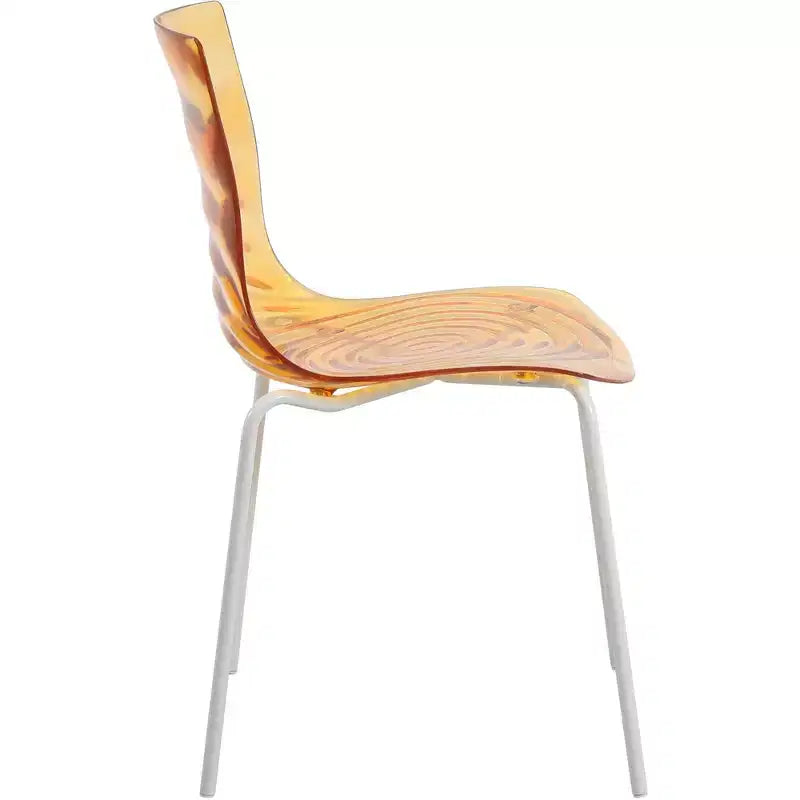 LeisureMod Astor Plastic Dining Chair - Water Ripple Design, White Stainless Steel Legs, Stackable Side Chair for Dining Room, Kitchen & Living Room