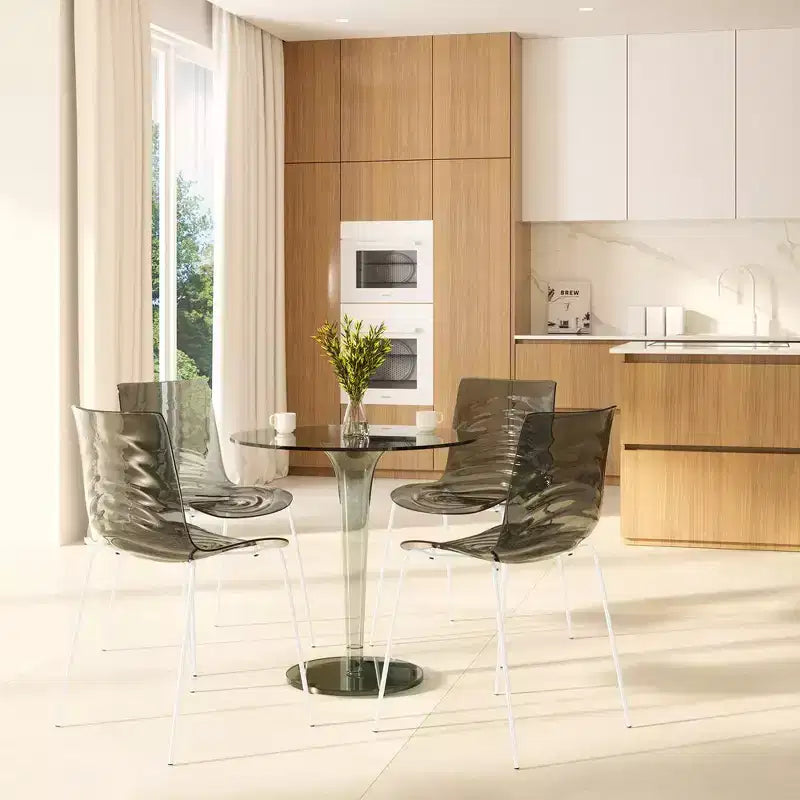 LeisureMod Astor Plastic Dining Chair - Water Ripple Design, White Stainless Steel Legs, Stackable Side Chair for Dining Room, Kitchen & Living Room