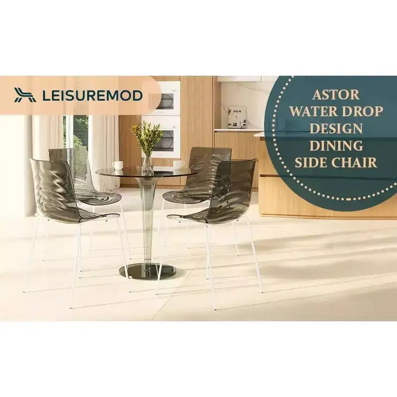 LeisureMod Astor Plastic Dining Chair - Water Ripple Design, White Stainless Steel Legs, Stackable Side Chair for Dining Room, Kitchen & Living Room