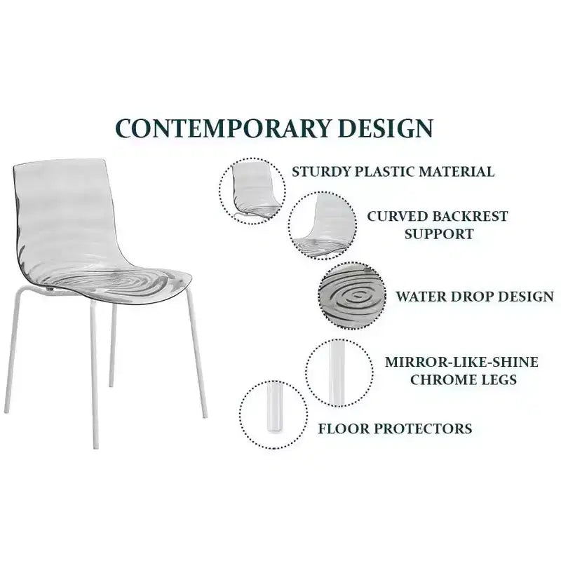 LeisureMod Astor Plastic Dining Chair - Water Ripple Design, White Stainless Steel Legs, Stackable Side Chair for Dining Room, Kitchen & Living Room