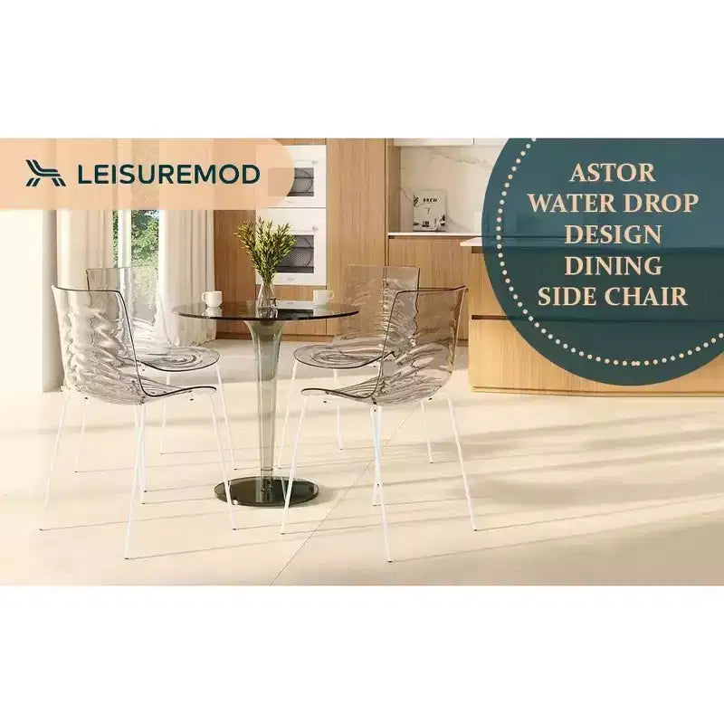 LeisureMod Astor Plastic Dining Chair - Water Ripple Design, White Stainless Steel Legs, Stackable Side Chair for Dining Room, Kitchen & Living Room