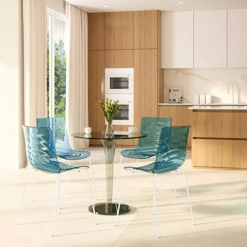 LeisureMod Astor Plastic Dining Chair - Water Ripple Design, White Stainless Steel Legs, Stackable Side Chair for Dining Room, Kitchen & Living Room