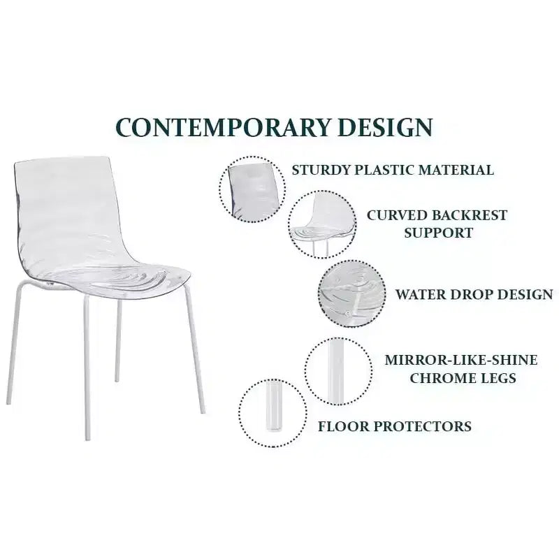 LeisureMod Astor Plastic Dining Chair - Water Ripple Design, White Stainless Steel Legs, Stackable Side Chair for Dining Room, Kitchen & Living Room