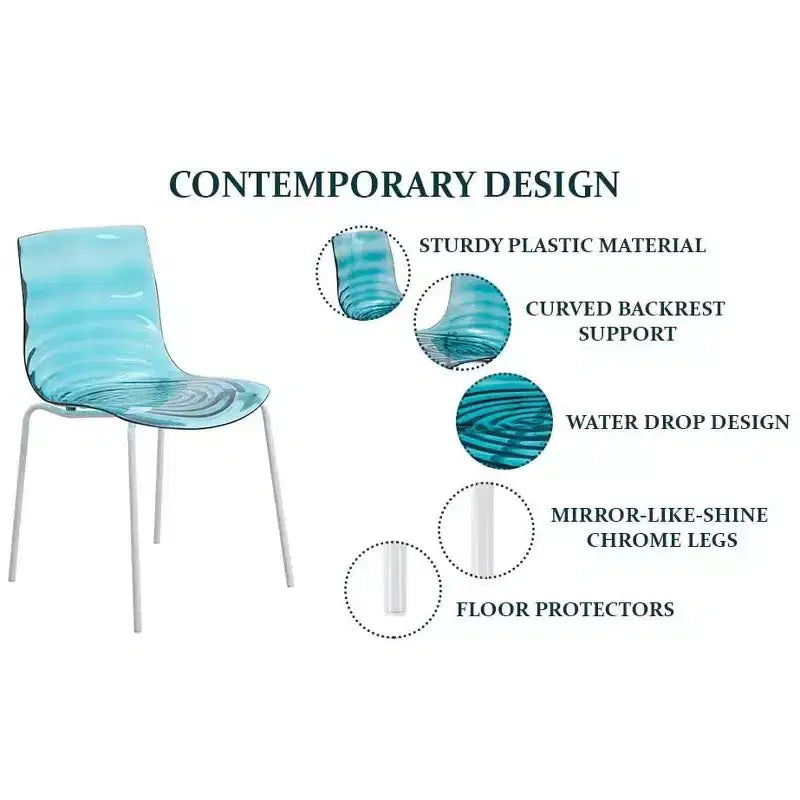LeisureMod Astor Plastic Dining Chair - Water Ripple Design, White Stainless Steel Legs, Stackable Side Chair for Dining Room, Kitchen & Living Room