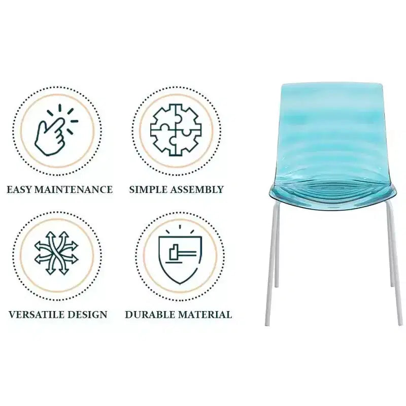LeisureMod Astor Plastic Dining Chair - Water Ripple Design, White Stainless Steel Legs, Stackable Side Chair for Dining Room, Kitchen & Living Room
