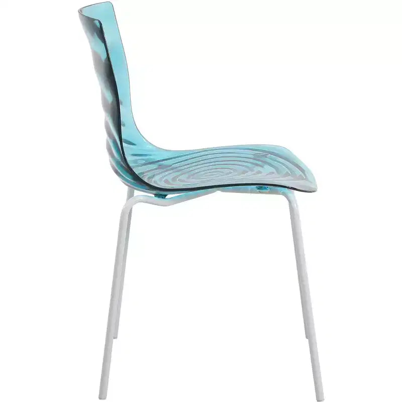 LeisureMod Astor Plastic Dining Chair - Water Ripple Design, White Stainless Steel Legs, Stackable Side Chair for Dining Room, Kitchen & Living Room
