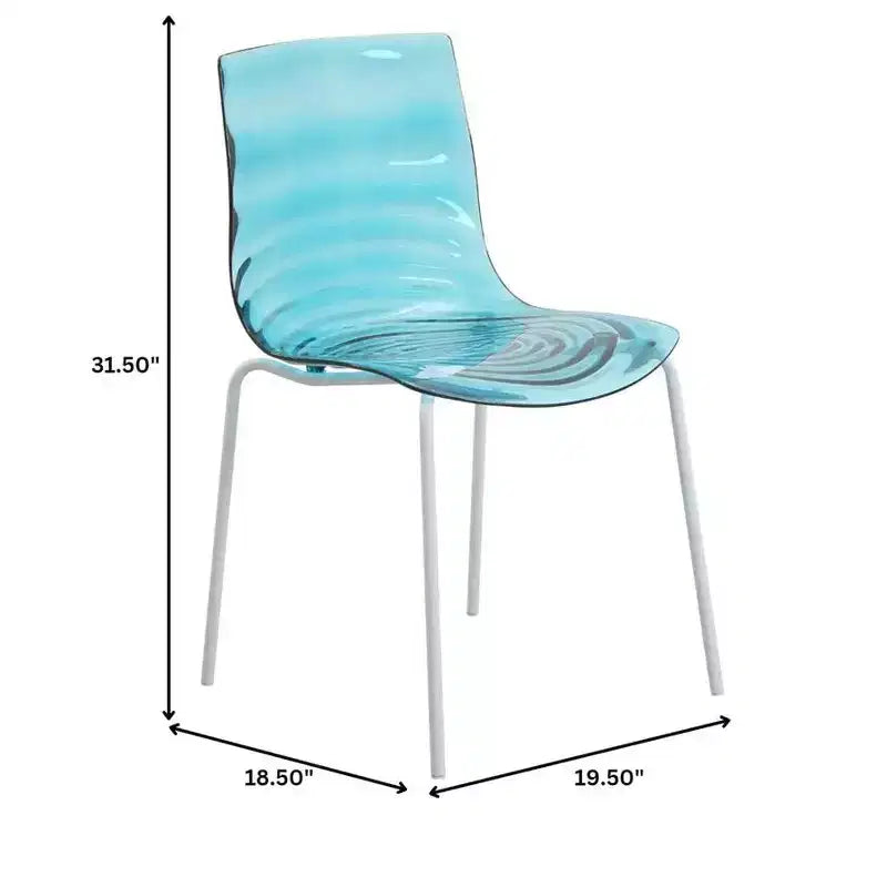 LeisureMod Astor Plastic Dining Chair - Water Ripple Design, White Stainless Steel Legs, Stackable Side Chair for Dining Room, Kitchen & Living Room