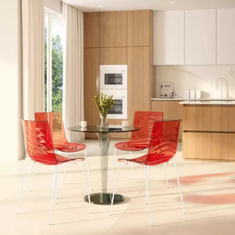 LeisureMod Astor Plastic Dining Chair - Water Ripple Design, White Stainless Steel Legs, Stackable Side Chair for Dining Room, Kitchen & Living Room