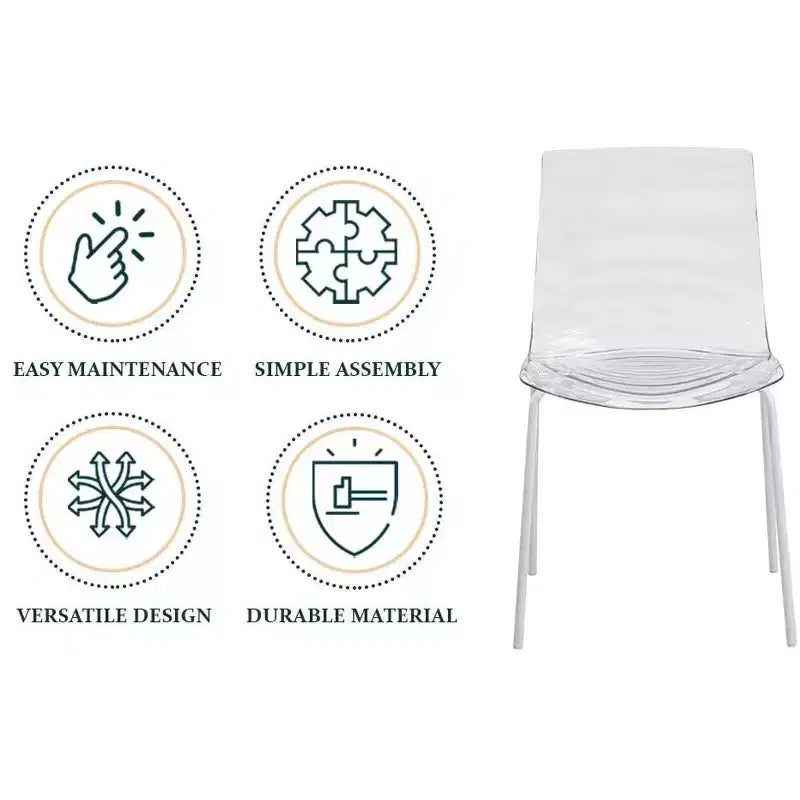 LeisureMod Astor Plastic Dining Chair - Water Ripple Design, White Stainless Steel Legs, Stackable Side Chair for Dining Room, Kitchen & Living Room