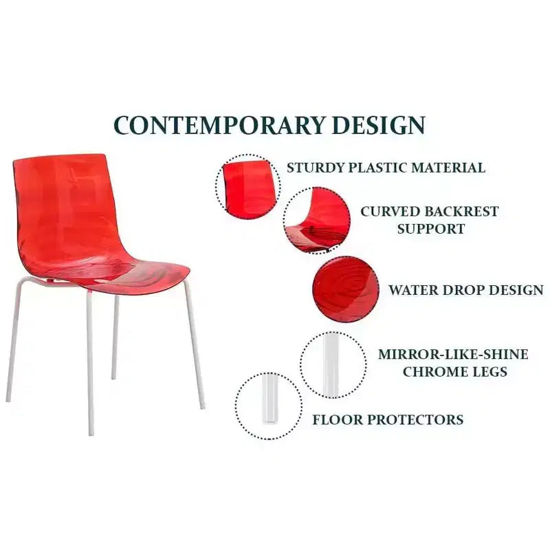 LeisureMod Astor Plastic Dining Chair - Water Ripple Design, White Stainless Steel Legs, Stackable Side Chair for Dining Room, Kitchen & Living Room