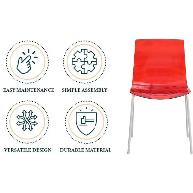LeisureMod Astor Plastic Dining Chair - Water Ripple Design, White Stainless Steel Legs, Stackable Side Chair for Dining Room, Kitchen & Living Room