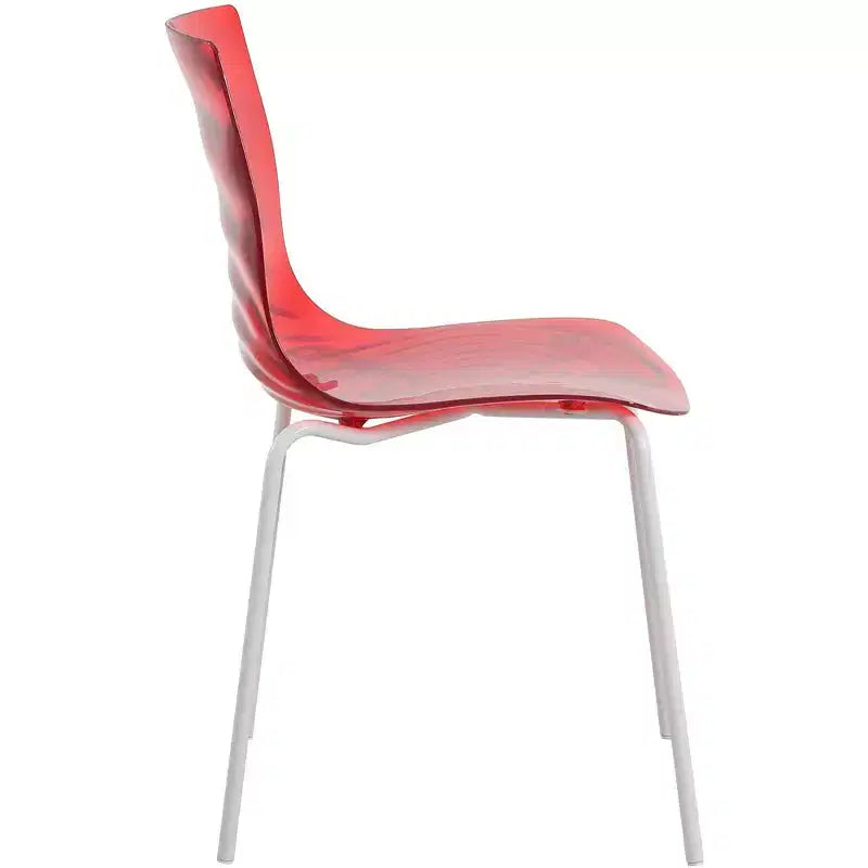 LeisureMod Astor Plastic Dining Chair - Water Ripple Design, White Stainless Steel Legs, Stackable Side Chair for Dining Room, Kitchen & Living Room