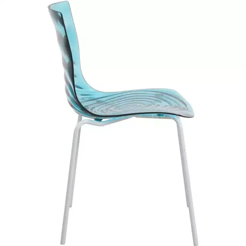 LeisureMod Astor Plastic Dining Chair - Water Ripple Design, White Stainless Steel Legs, Stackable Side Chair for Dining Room, Kitchen & Living Room
