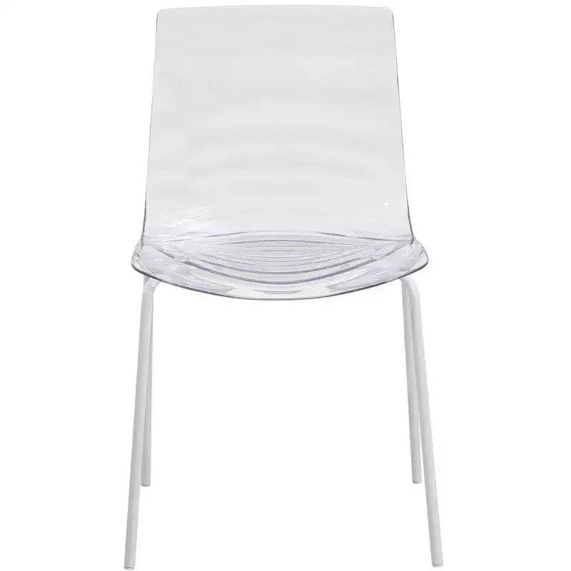 LeisureMod Astor Plastic Dining Chair - Water Ripple Design, White Stainless Steel Legs, Stackable Side Chair for Dining Room, Kitchen & Living Room