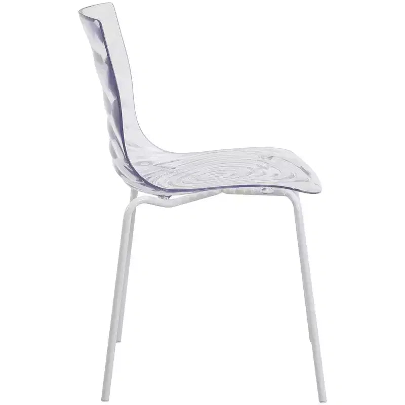 LeisureMod Astor Plastic Dining Chair - Water Ripple Design, White Stainless Steel Legs, Stackable Side Chair for Dining Room, Kitchen & Living Room