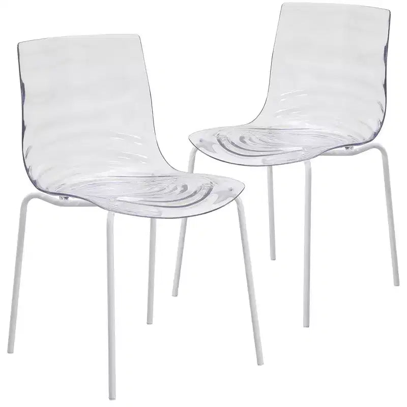 LeisureMod Astor Plastic Dining Chair - Water Ripple Design, White Stainless Steel Legs, Stackable Side Chair for Dining Room, Kitchen & Living Room