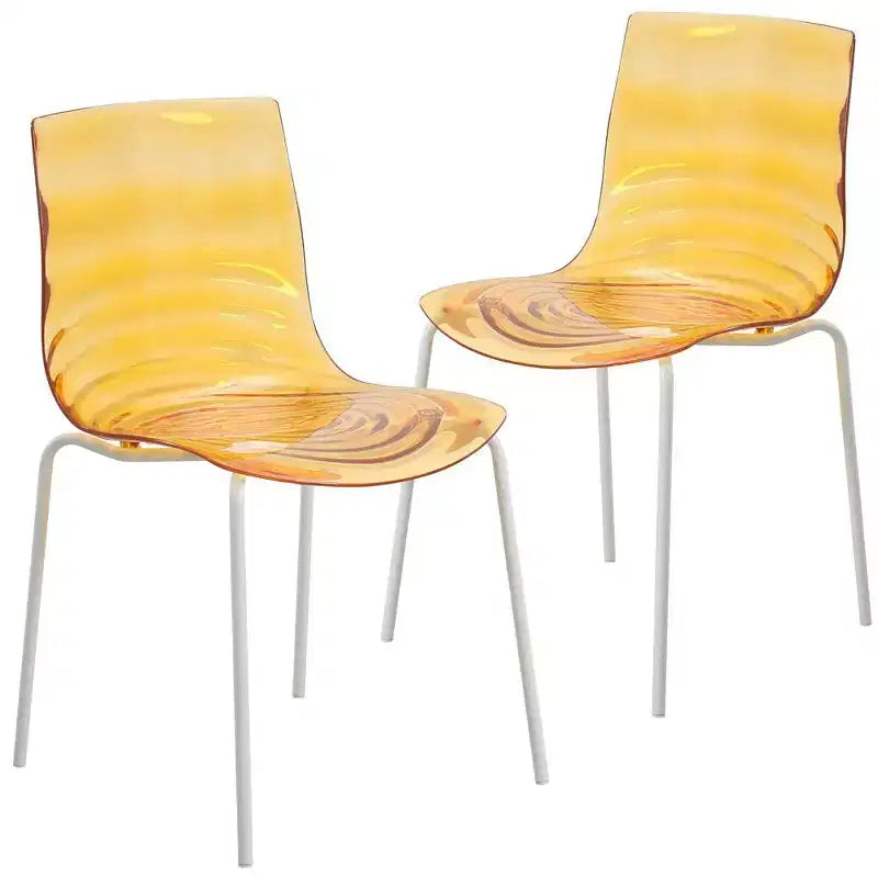 LeisureMod Astor Plastic Dining Chair - Water Ripple Design, White Stainless Steel Legs, Stackable Side Chair for Dining Room, Kitchen & Living Room