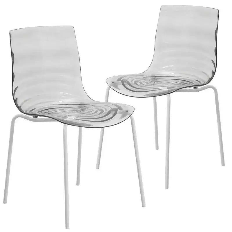 LeisureMod Astor Plastic Dining Chair - Water Ripple Design, White Stainless Steel Legs, Stackable Side Chair for Dining Room, Kitchen & Living Room