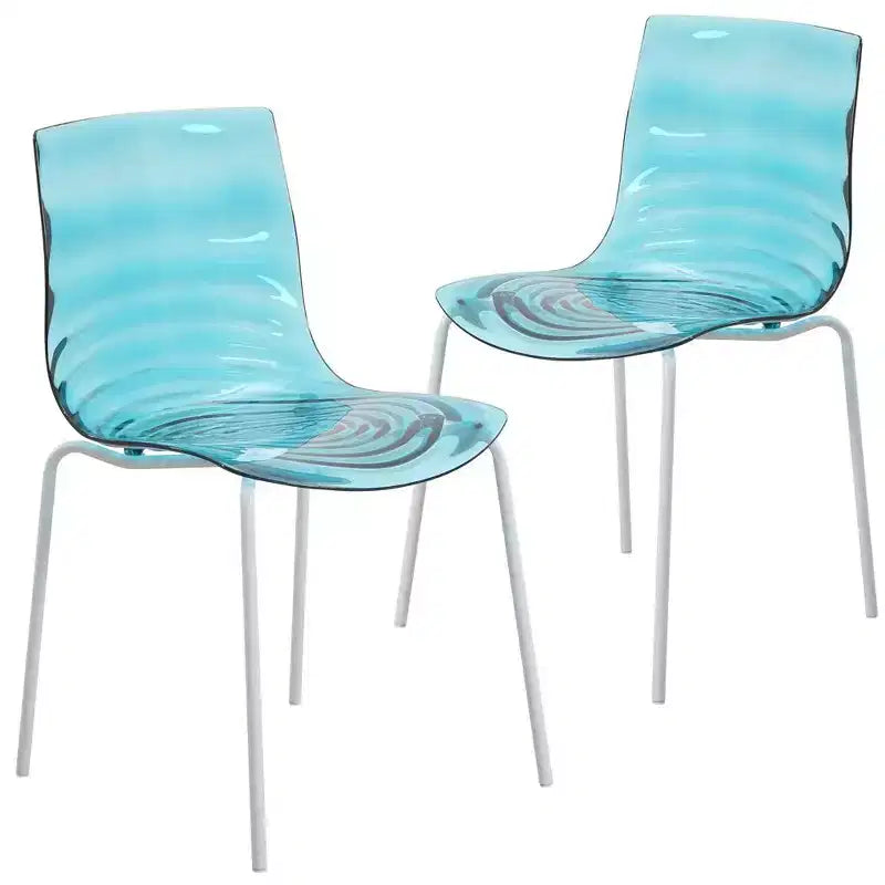 LeisureMod Astor Plastic Dining Chair - Water Ripple Design, White Stainless Steel Legs, Stackable Side Chair for Dining Room, Kitchen & Living Room