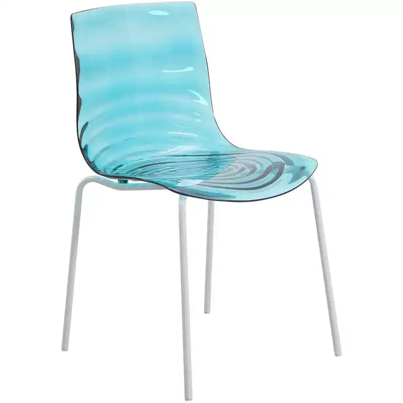 LeisureMod Astor Plastic Dining Chair - Water Ripple Design, White Stainless Steel Legs, Stackable Side Chair for Dining Room, Kitchen & Living Room