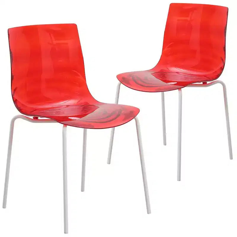 LeisureMod Astor Plastic Dining Chair - Water Ripple Design, White Stainless Steel Legs, Stackable Side Chair for Dining Room, Kitchen & Living Room