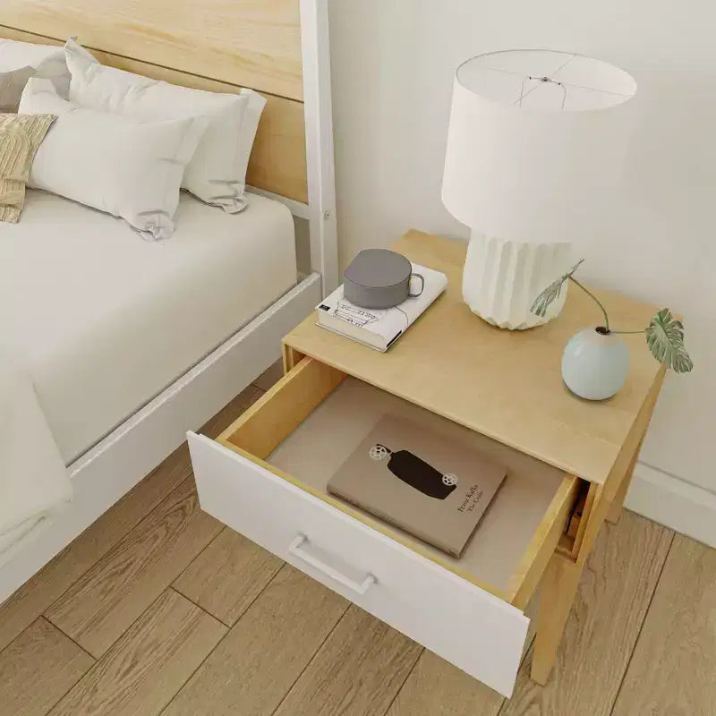 Plank+Beam Solid Wood Duo Queen Bedroom Set with 2 Nightstands, White/Birch